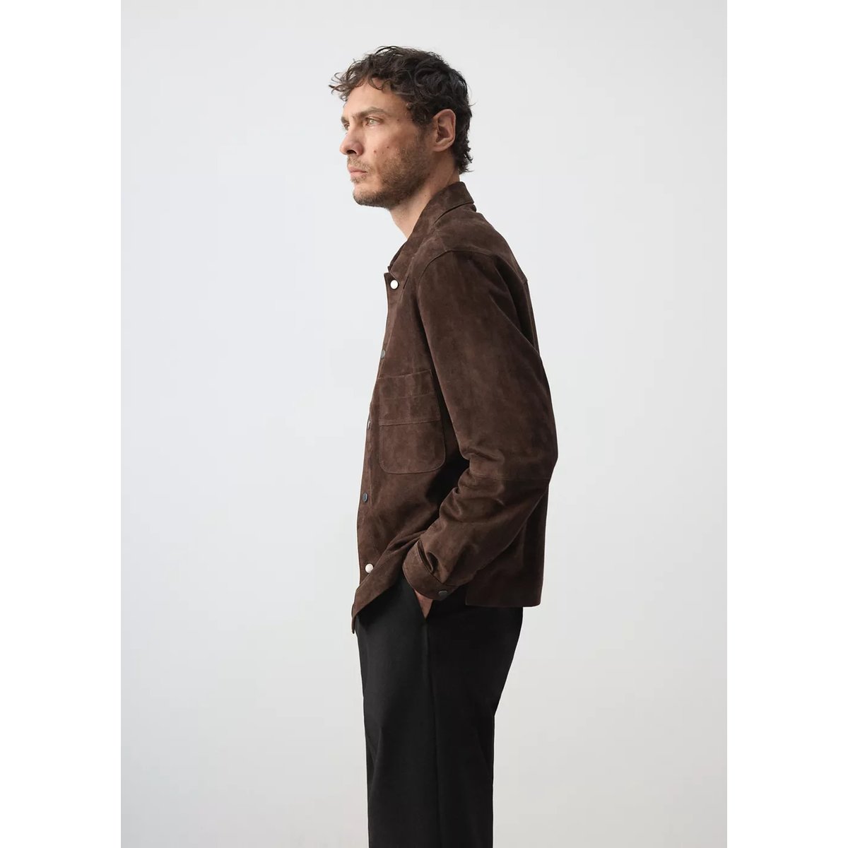Blouson en cuir poche marron, MANGO MAN
