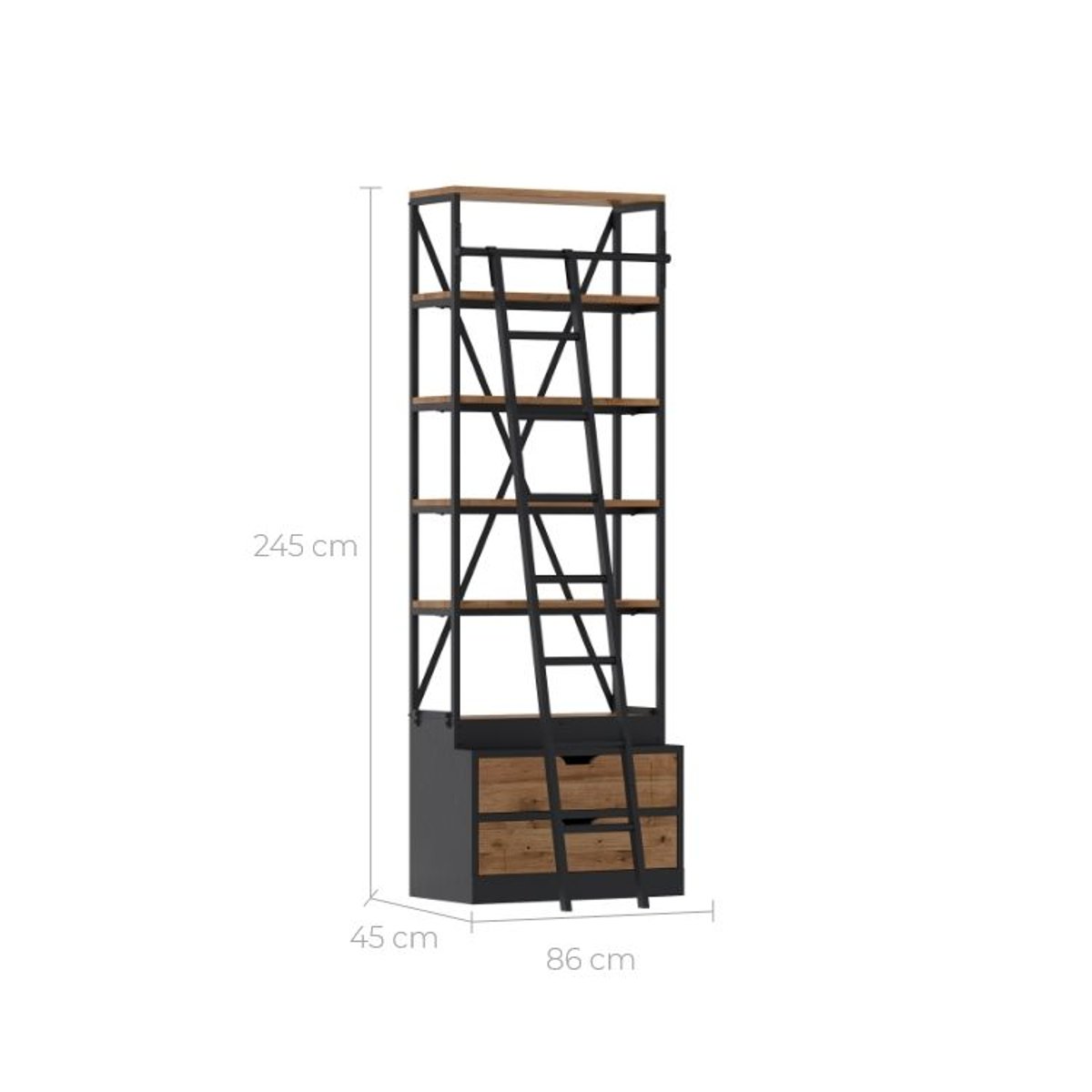 Petite bibliothèque 86 cm en bois et métal - KASI bois foncé et noir, MAISON PAVANE