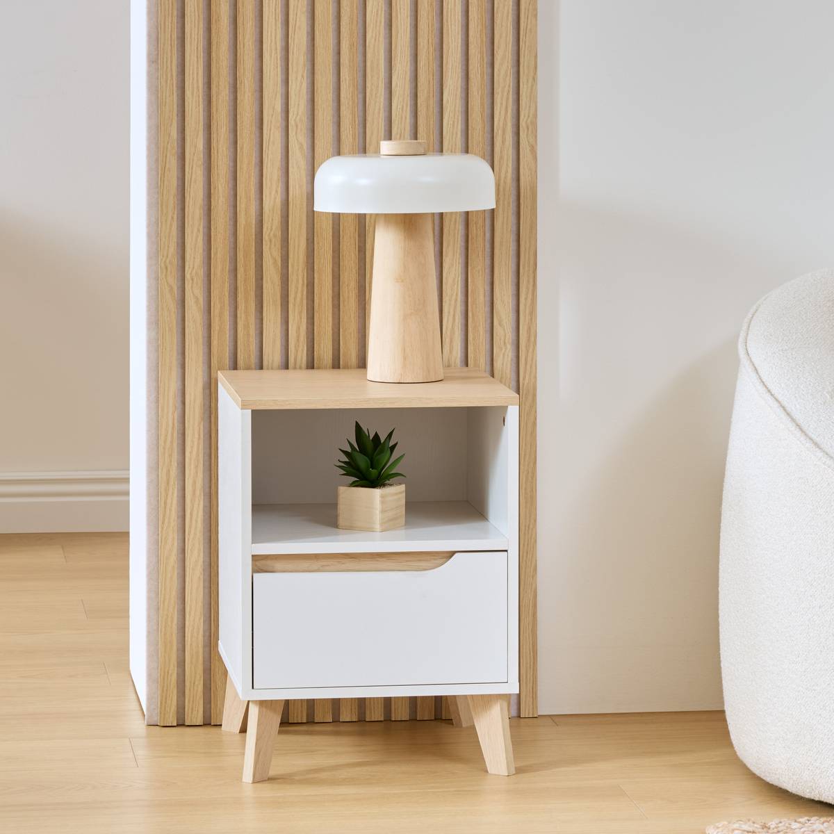 Table de chevet carrée avec tiroir LUMA blanc, 5FIVE SIMPLY SMART