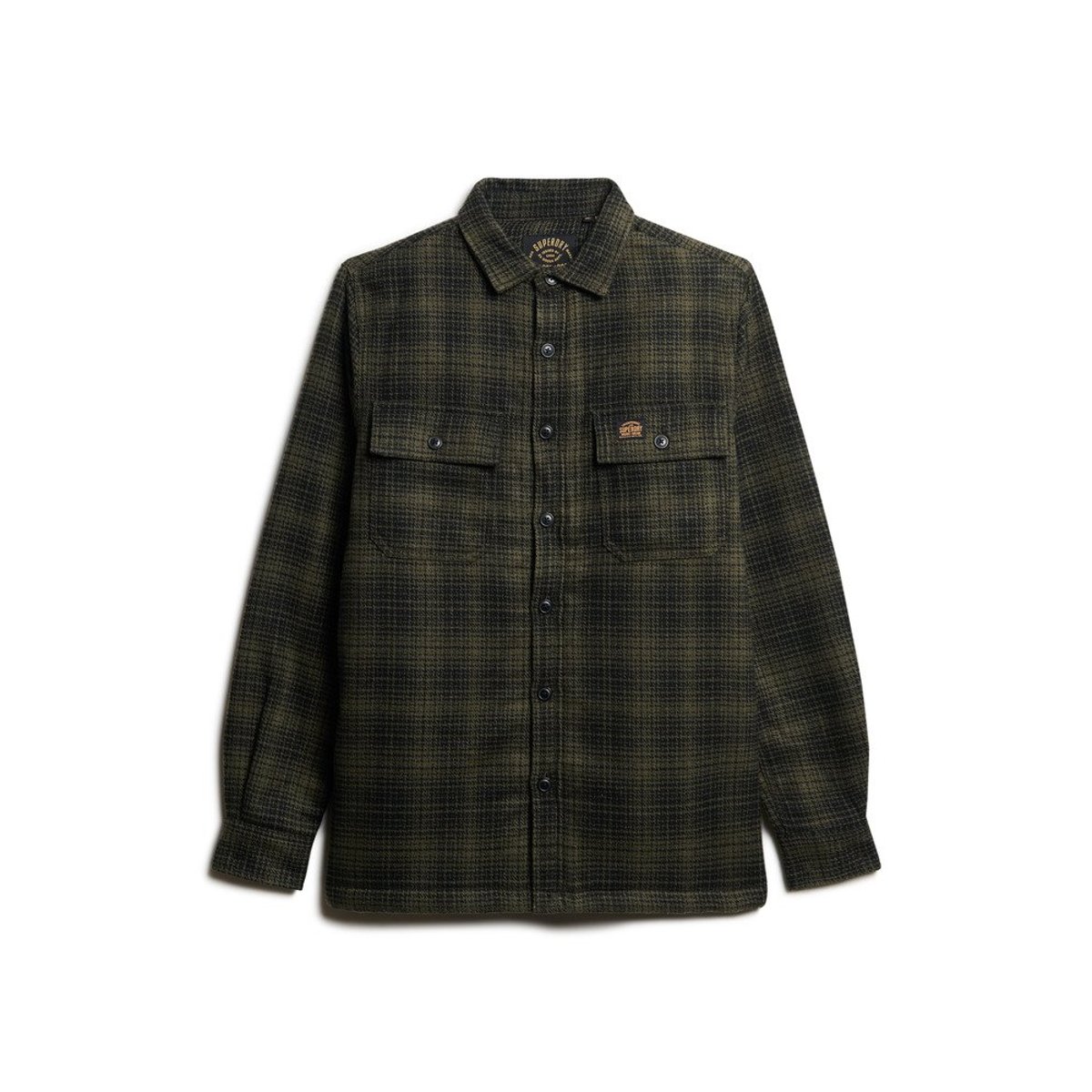 Surchemise zippée en laine à carreaux avec doublure en polaire dégradé vert olive haze, SUPERDRY