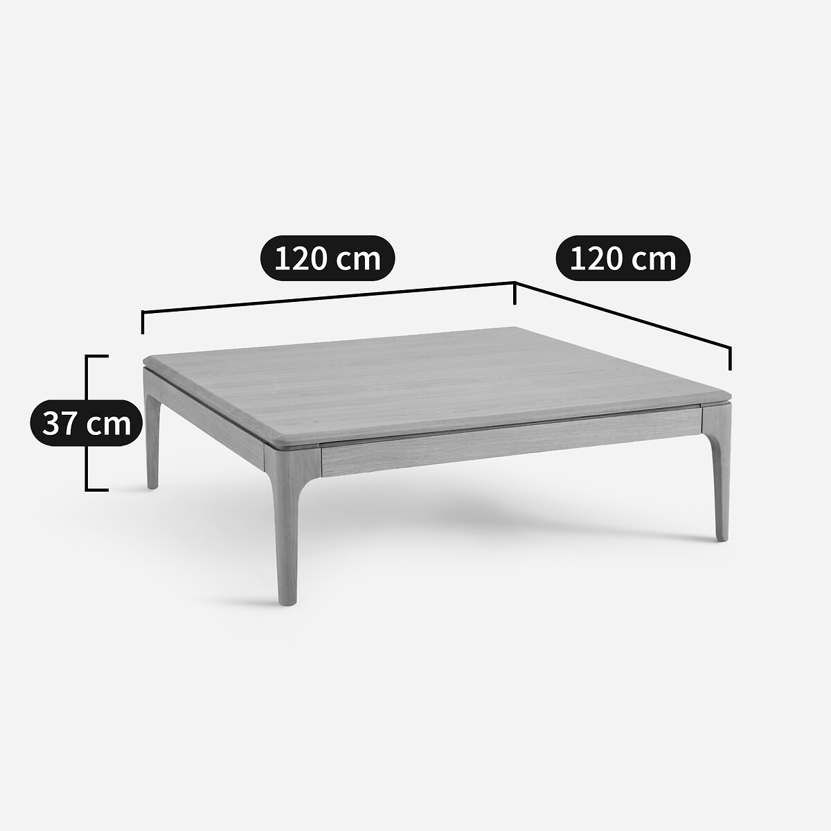 Mesa de centro quadrada em carvalho maciço e folheado, 2 gavetas, SANARA carvalho natural, AM.PM