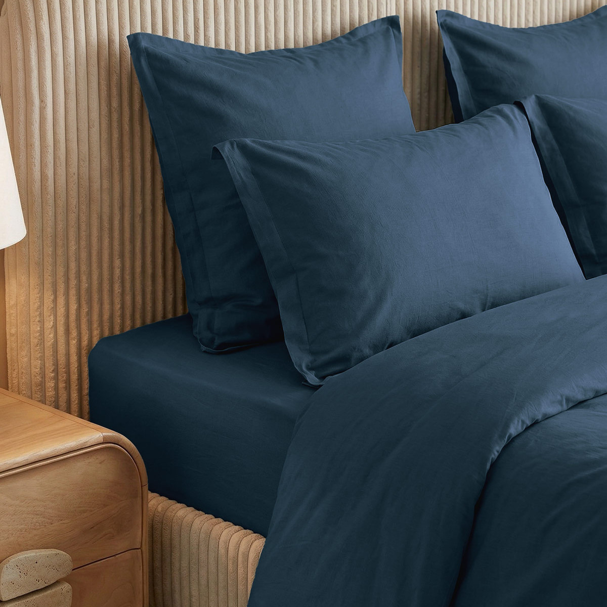 Parure housse de couette percale lavée + 2 taies 50x70 cm HOME WASHED indigo, SENSEI MAISON