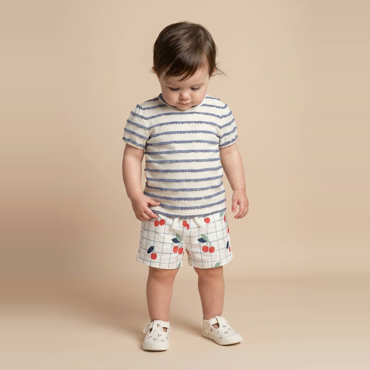 Lot de 2 shorts un uni et un imprimé en coton BIO GOTS naturel, BOUT'CHOU