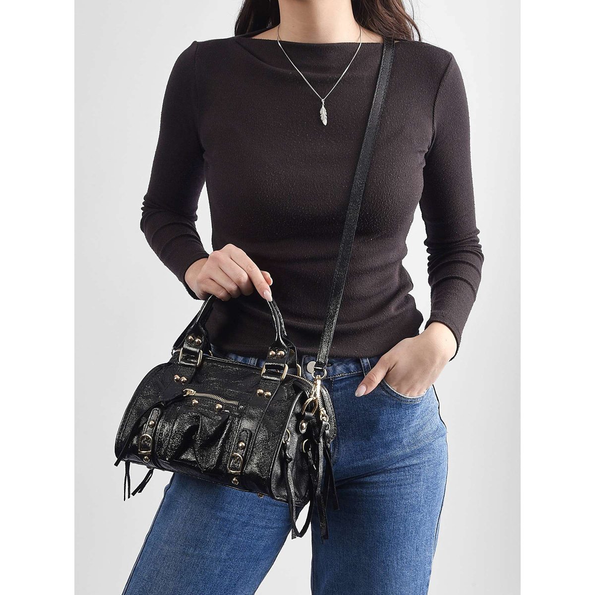 Sac bandoulière Nine cuir nero, MILANO