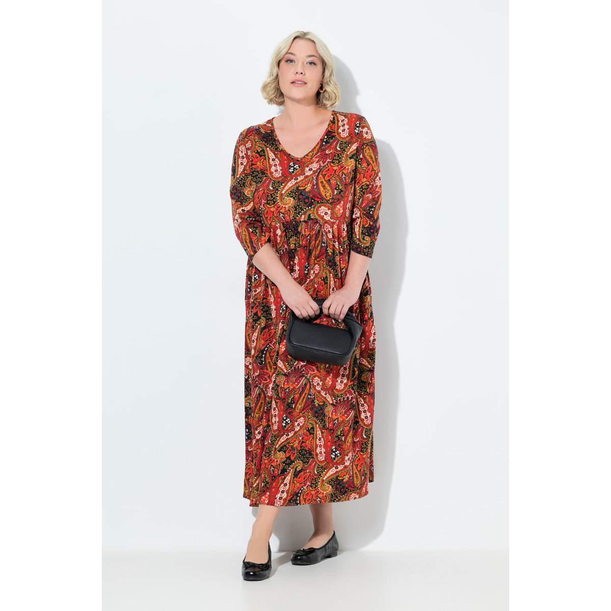 Robe maxi en jersey, motif cachemire noir, ULLA POPKEN