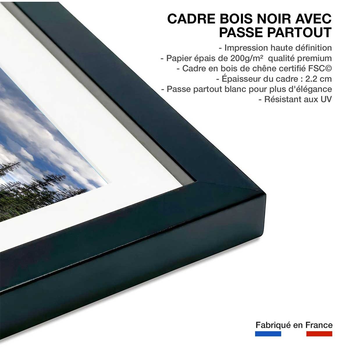 Affiche lac bleu éméraude affiche + cadre en bois - noir, HEXOA