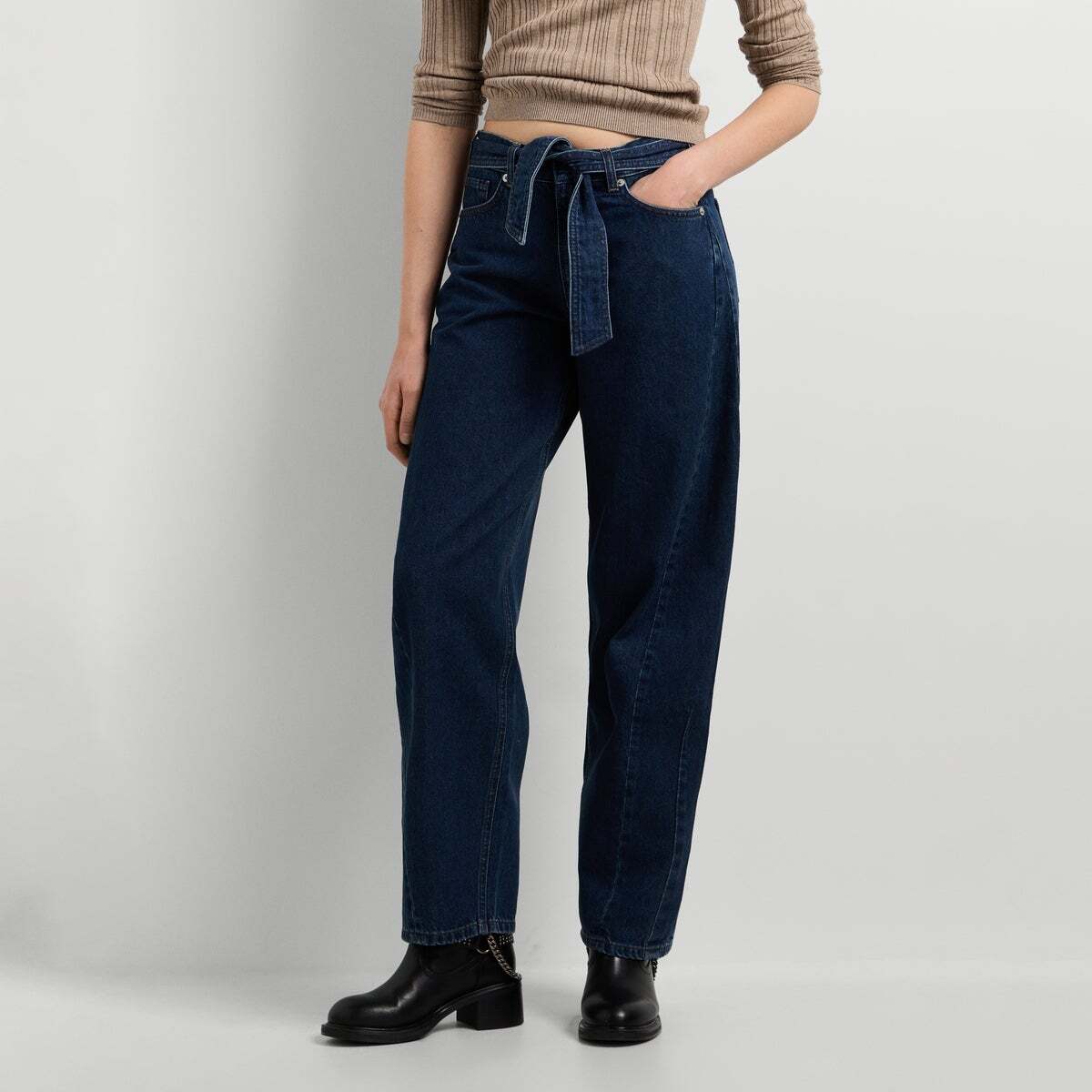 Bow - Jean Coupe Large, Taille Moyenne 11oz rigide bleu foncé denim, PEPE JEANS