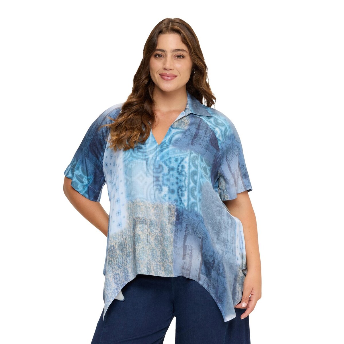 Blouse avec imprimé bandana dégradé bleu, FIORELLA RUBINO