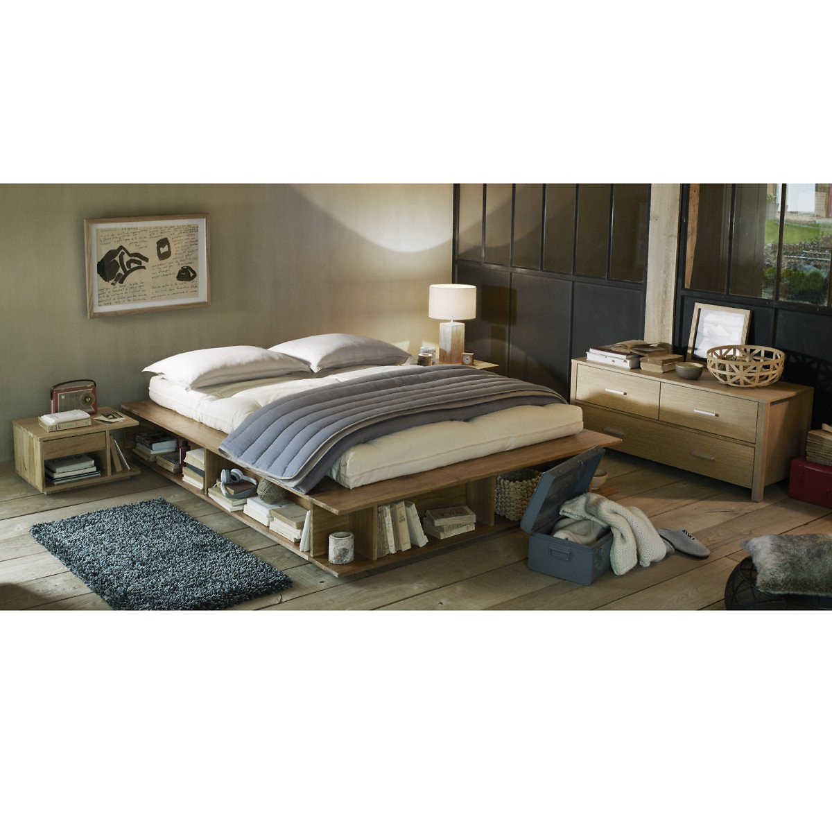 Letto con contenitore, rete semi-sollevabile Presto legno chiaro naturale, LA REDOUTE INTERIEURS