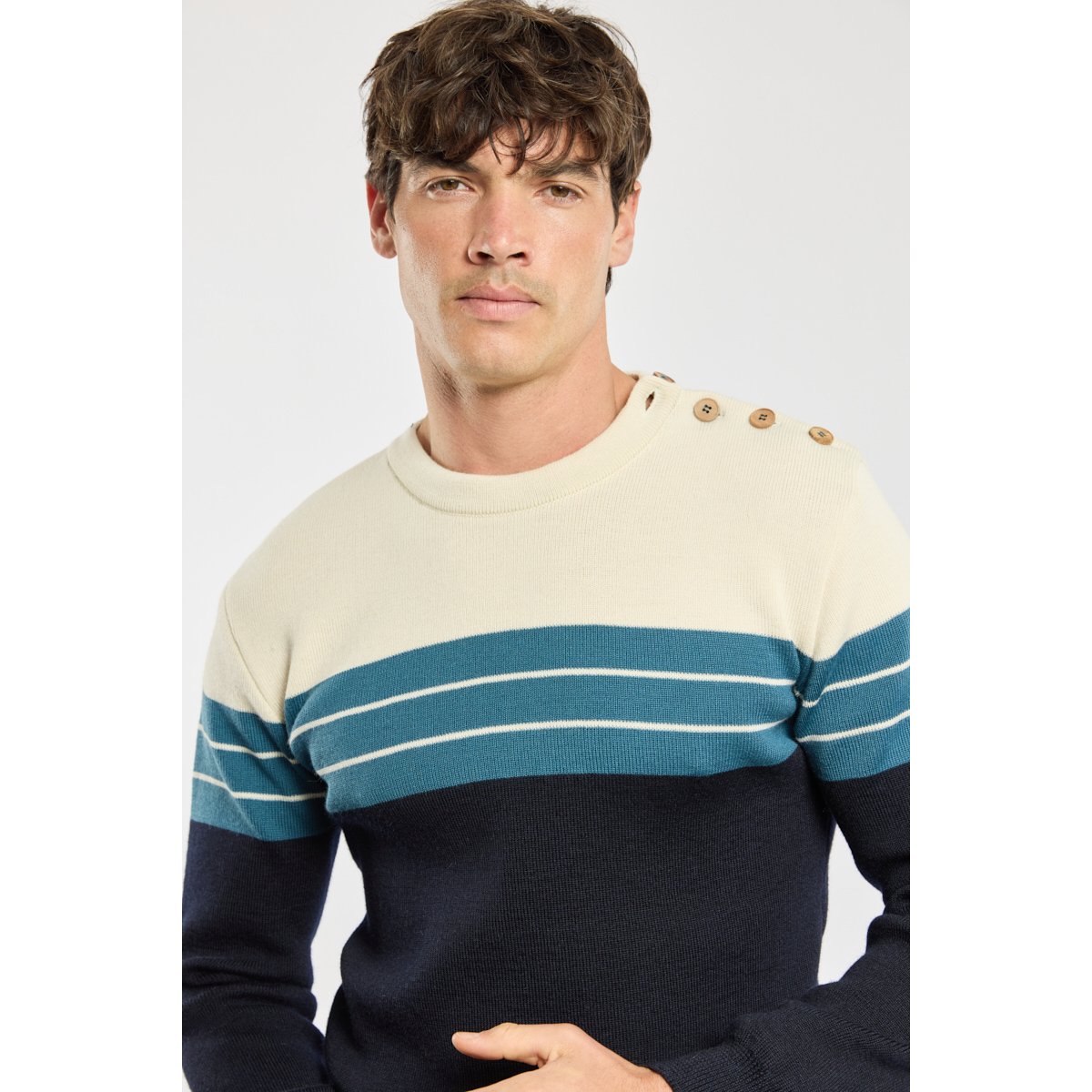 Pull marin bloc color - laine navire/ nature/ teal, ARMOR-LUX