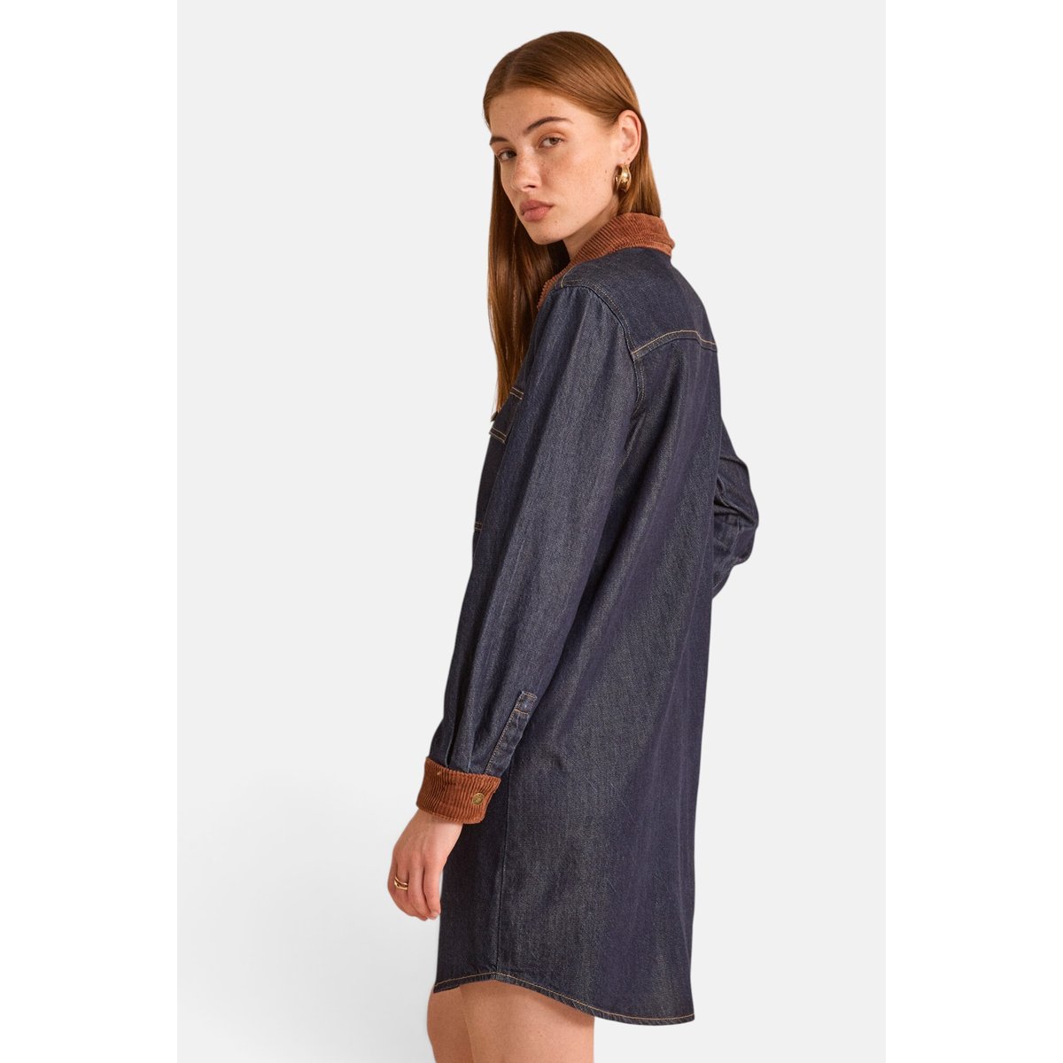 Robe droite en denim et velours côtelé PAULINA rinse, Maison 123