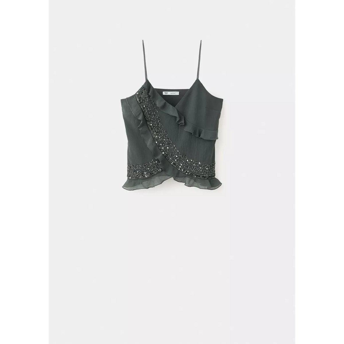 Top plissé brodé argent foncé, MANGO TEEN