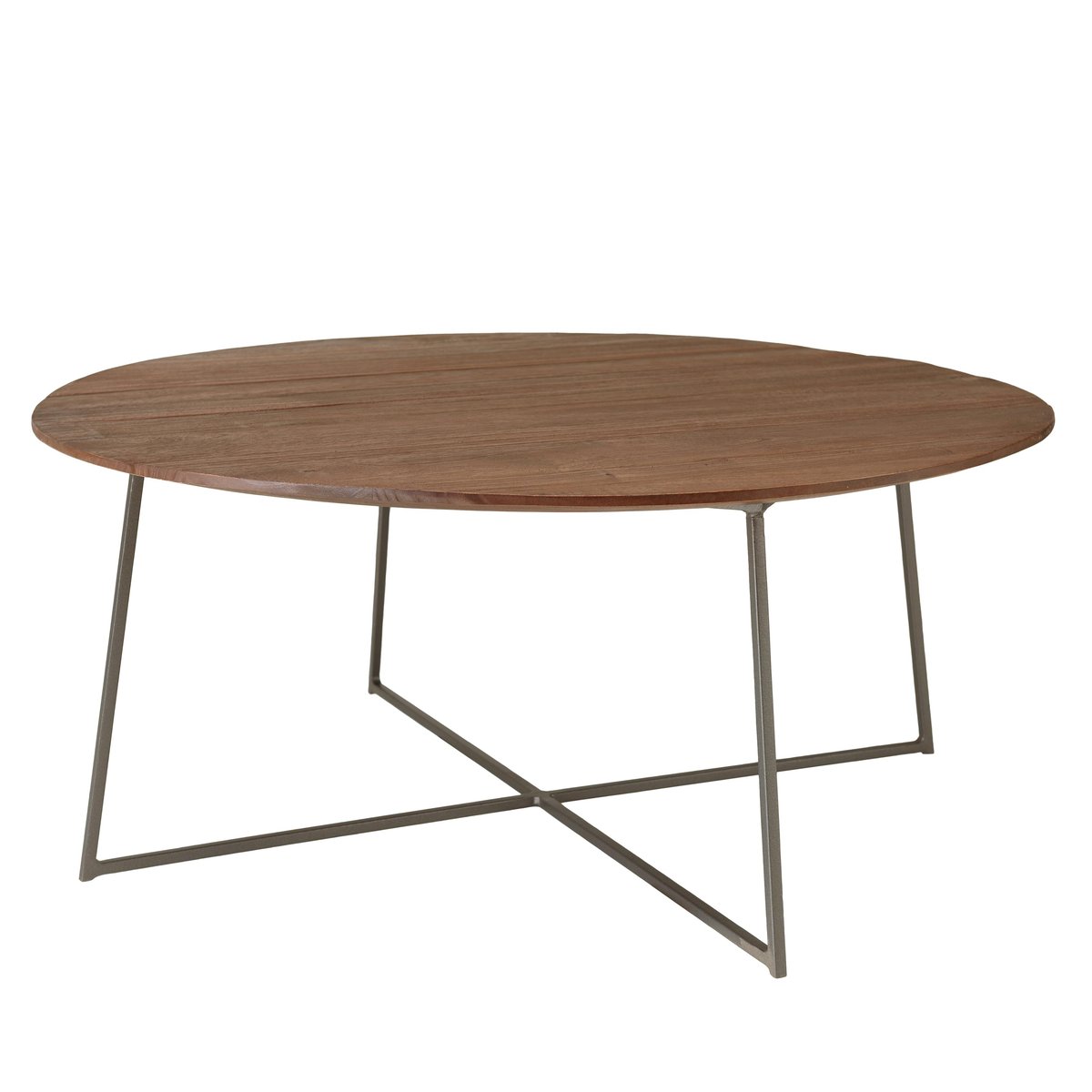 Table basse ronde 80x80cm en bois de mindi pieds en métal noir ARCUS bois naturel, PIER IMPORT