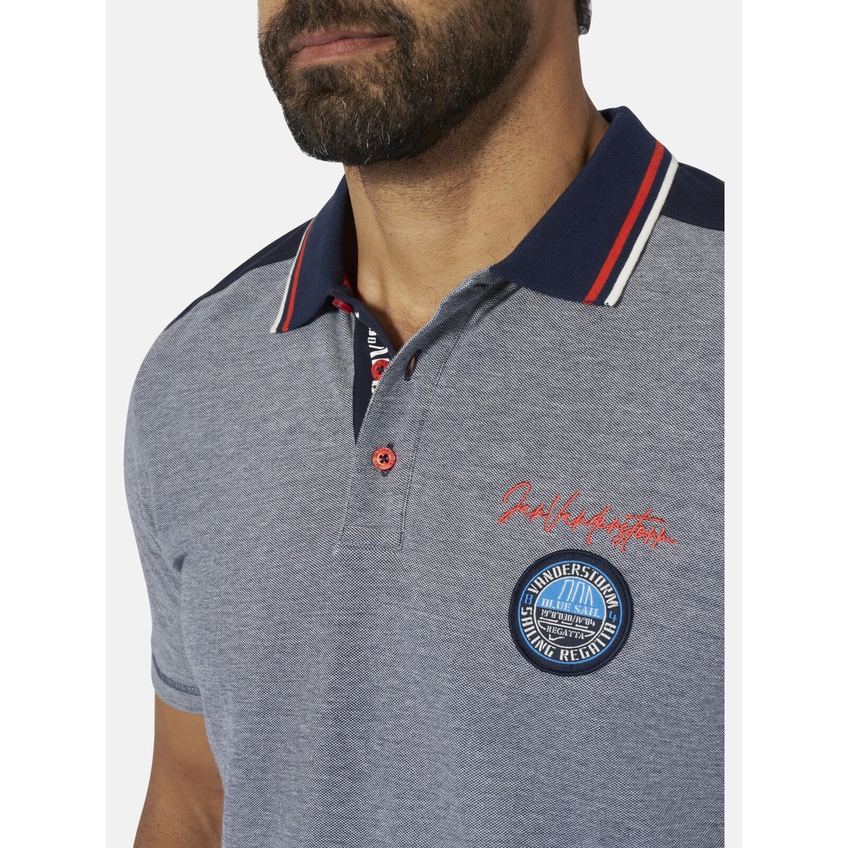 Polo NOLTTI bleu foncé mélange, JAN VANDERSTORM