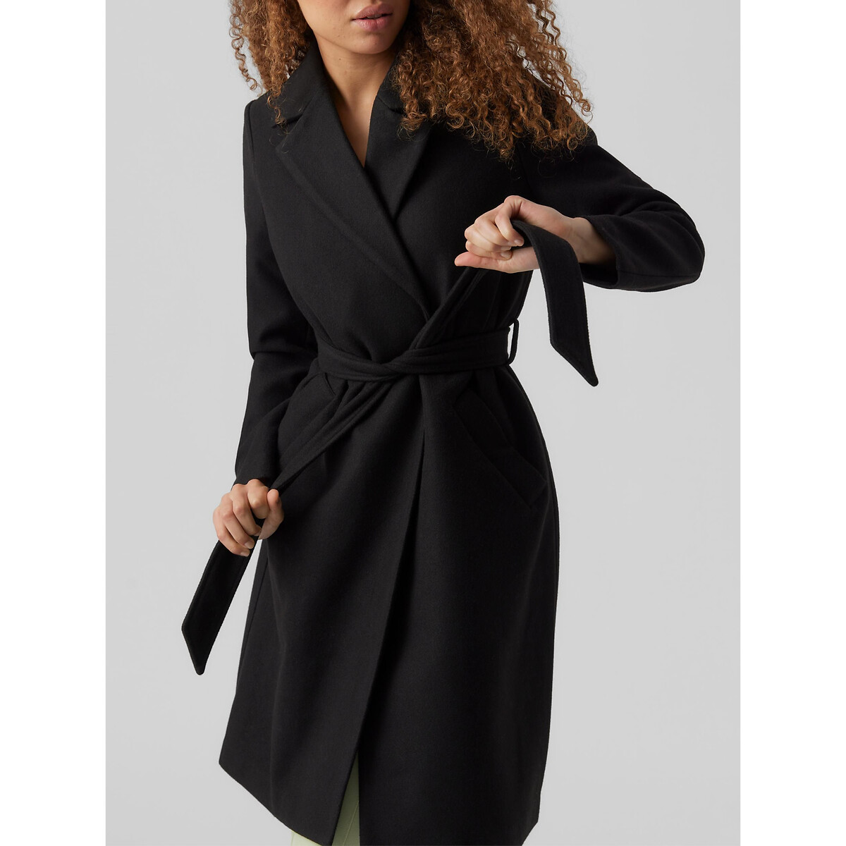 Manteau long à nouer noir, VERO MODA