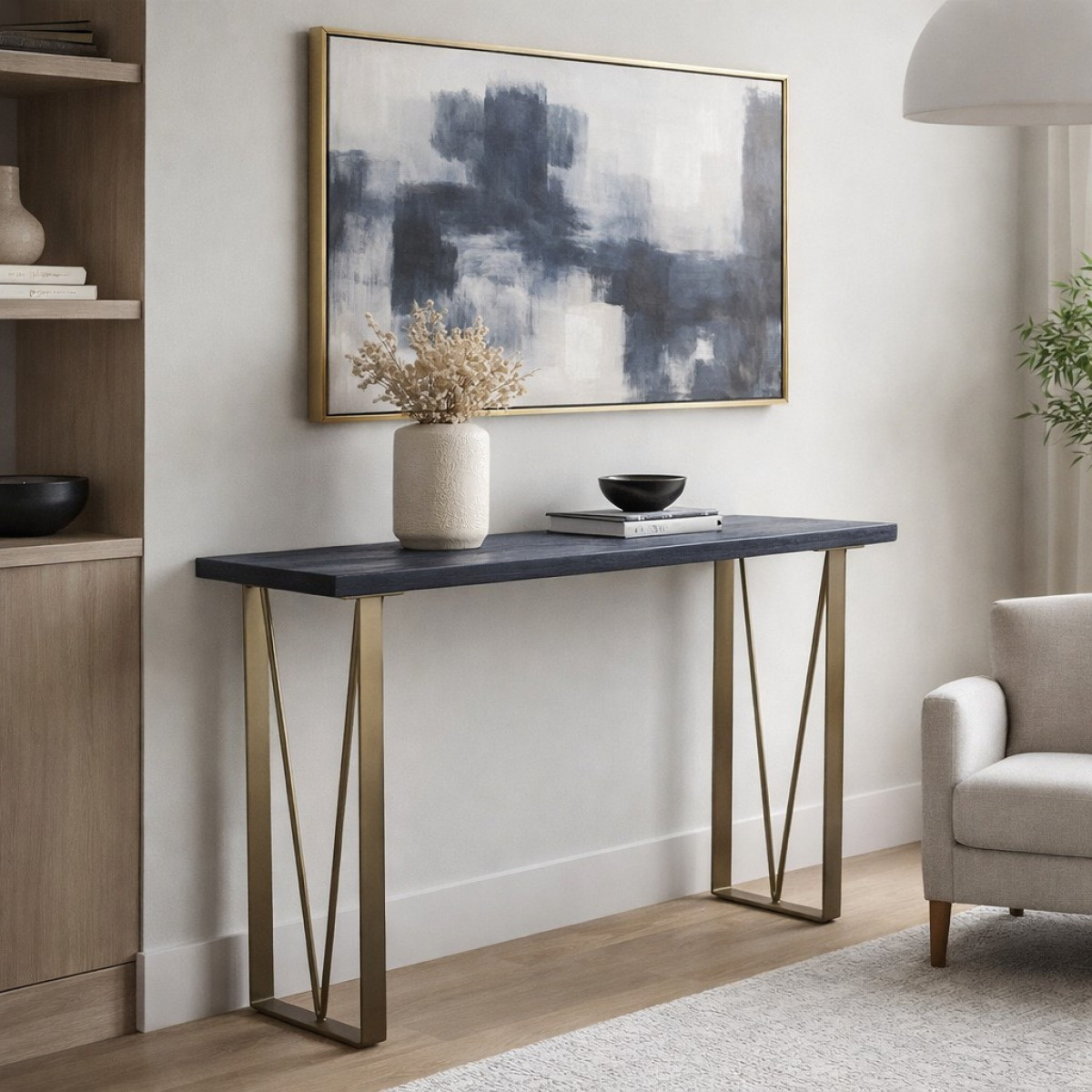 Console effet ardoise avec structure en métal - ARDOISE noir, MATHI DESIGN