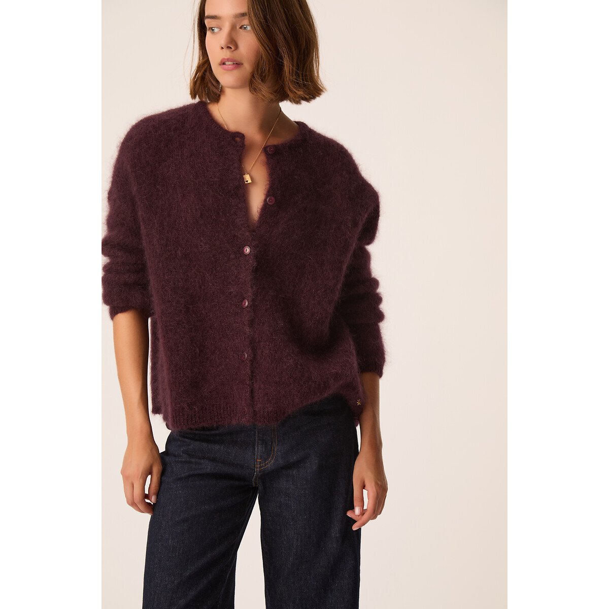 Strickweste mit Rundhalsausschnitt aus Mohair-Mischgewebe, BEA pflaume, DES PETITS HAUTS