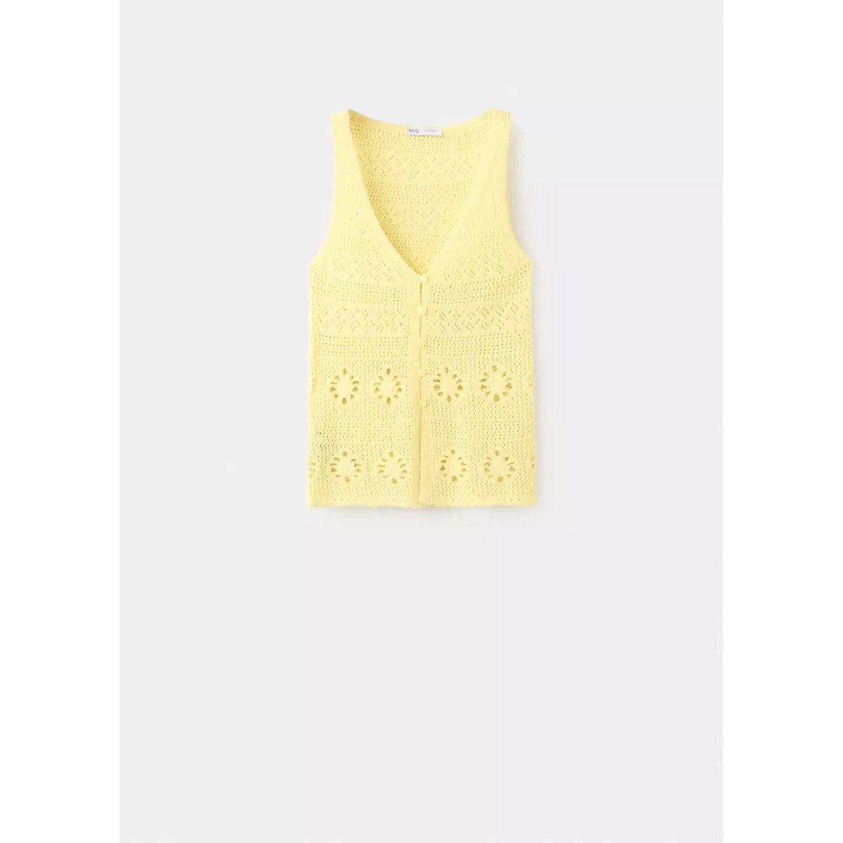 Gilet crochet à boutons jaune, MANGO