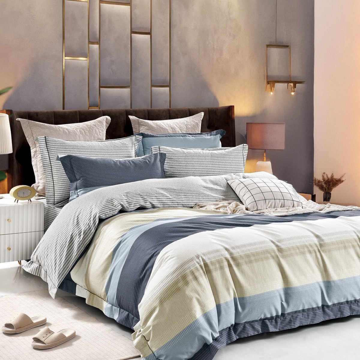 Parure housse de couette polycoton, Lysandre multicolore, C DESIGN HOME TEXTILE