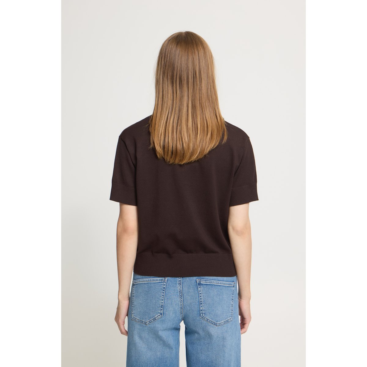 Pull en maille manches courtes marron chocolate torte, ICHI