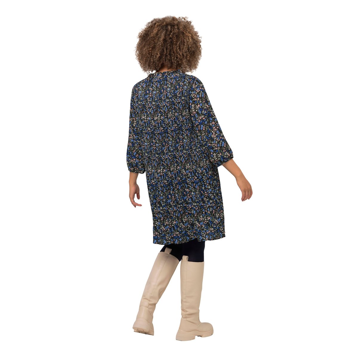 Robe courte plissée avec manches marine, ULLA POPKEN