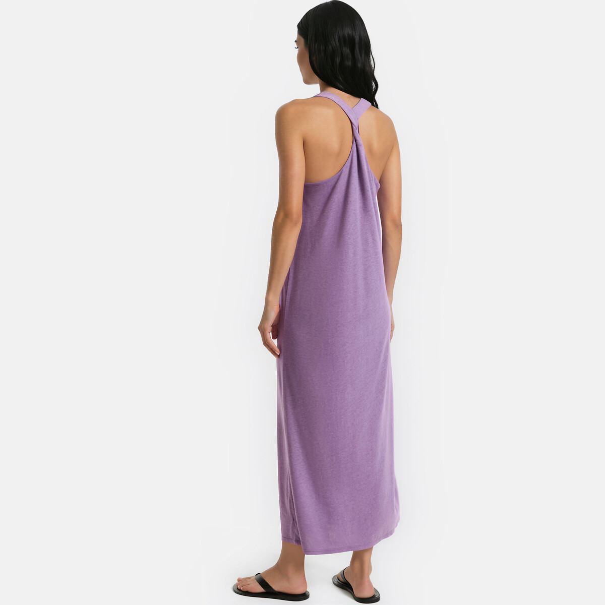Linen/Viscose Sleeveless Maxi Dress purple, LA REDOUTE COLLECTIONS