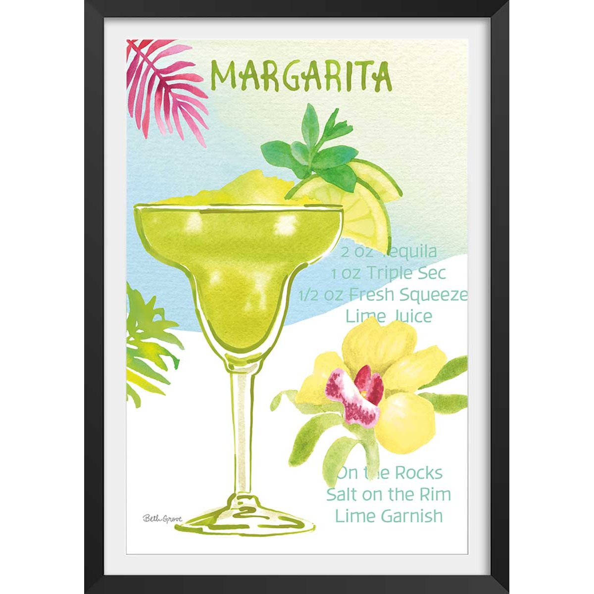 Affiche Margarita en aquarelle affiche + cadre en bois - noir, HEXOA