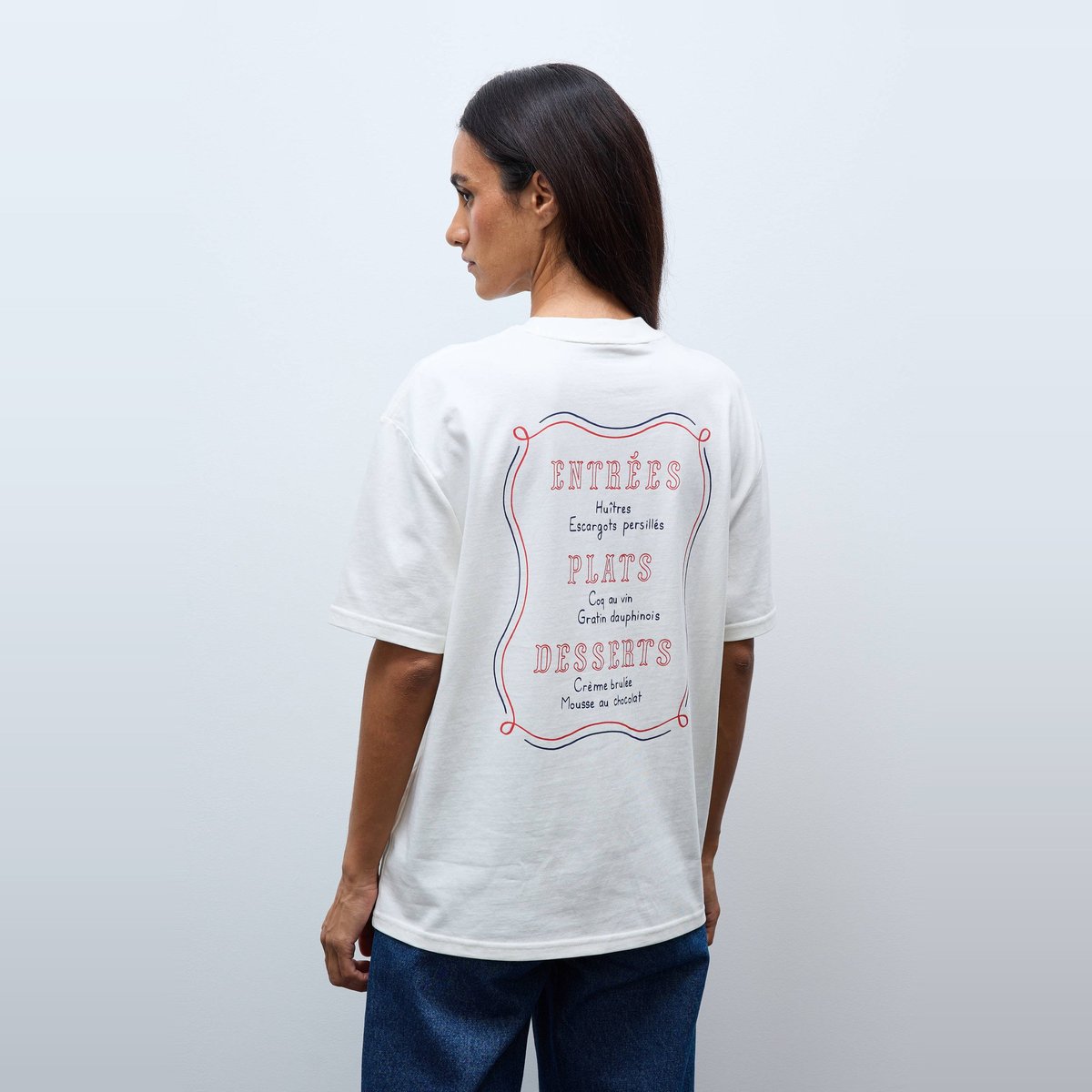 T-shirt manches courtes avec broderie et imprimé en coton BIO GOTS ecru, MONOPRIX