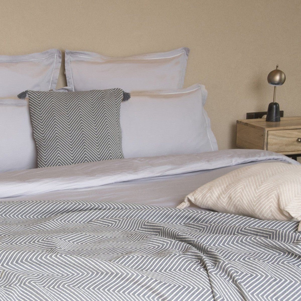 Housse de couette satin de coton JULIA gris perle, FEBRONIE