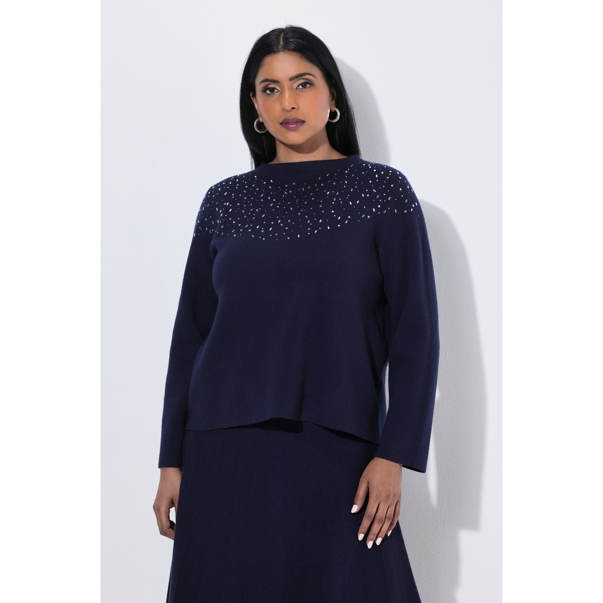 Pull en maille Milano, petits strass marine foncé, ULLA POPKEN