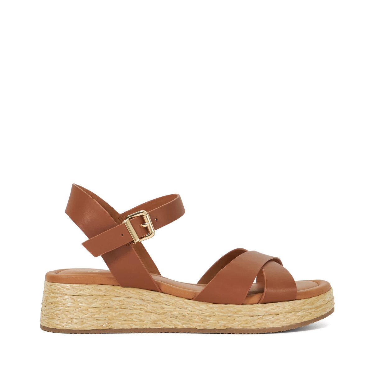 Sandales à plateformes en cuir raphia - LITTLETON tan-leather, DUNE LONDON