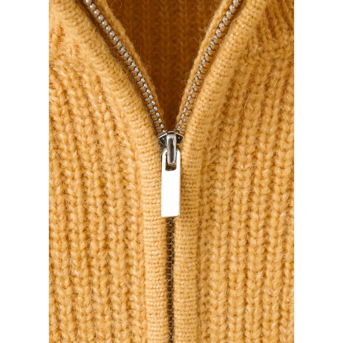 Pull-over col roulé fermeture Éclair moutarde, MANGO