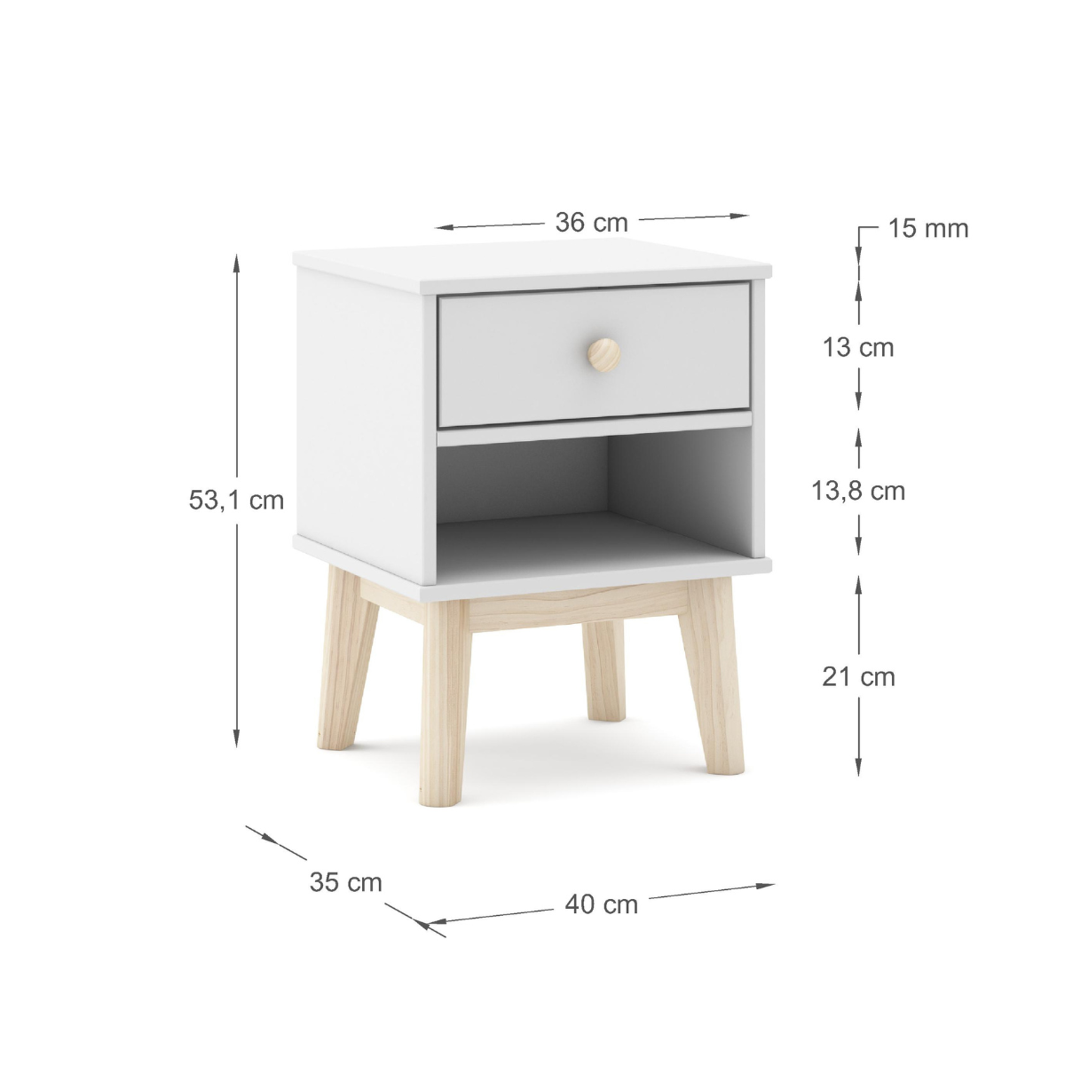 Table de chevet 1 tiroir et 1 niche - SIMON blanc, CALICOSY