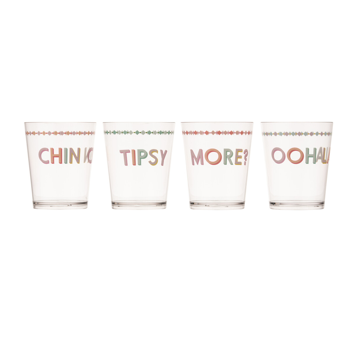 Set of 4 Slogan Picnic Plastic Tumblers transparent, YVONNE ELLEN