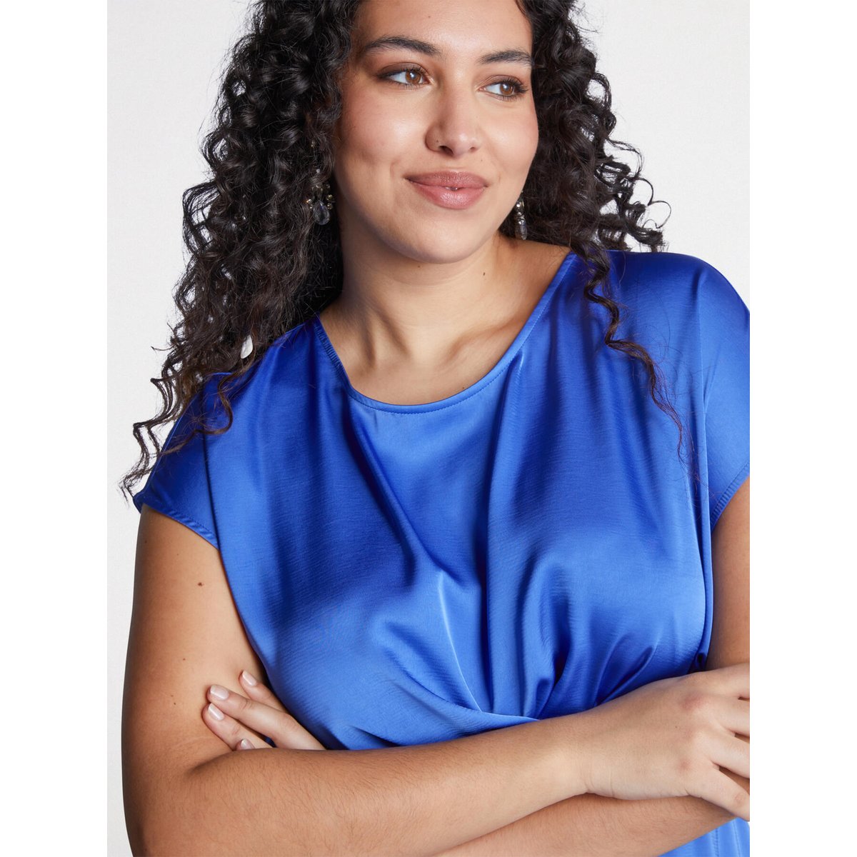 Robe en satin avec drapé bleu, FIORELLA RUBINO