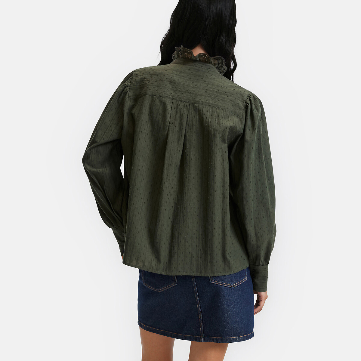 Signatures Charlène Embroidered Openwork Victorian Collar Shirt khaki green, LA REDOUTE COLLECTIONS