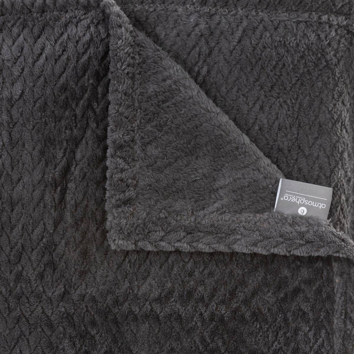 Plaid aspect flanelle tressée TRESSE gris clair, ATMOSPHERA