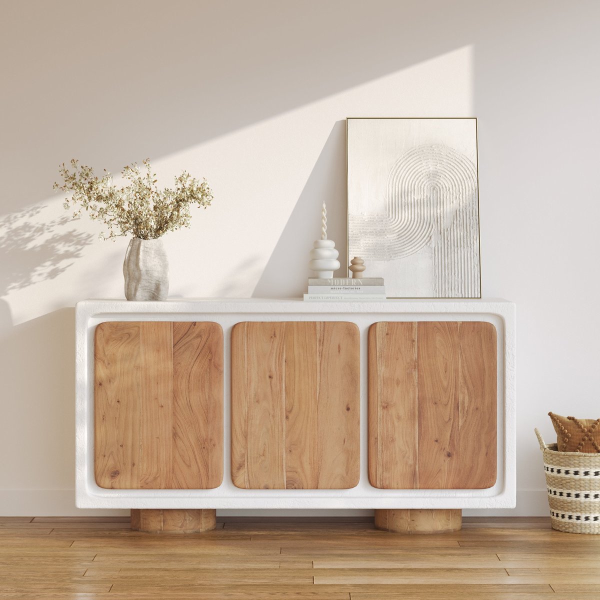 Buffet en béton d'acacia - EDEN blanc cassé, MAISON PAVANE