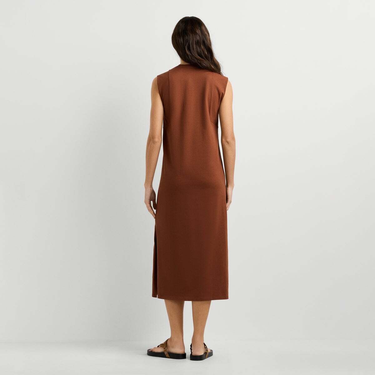 Robe Longue À Col Rond brun terre, PEPE JEANS
