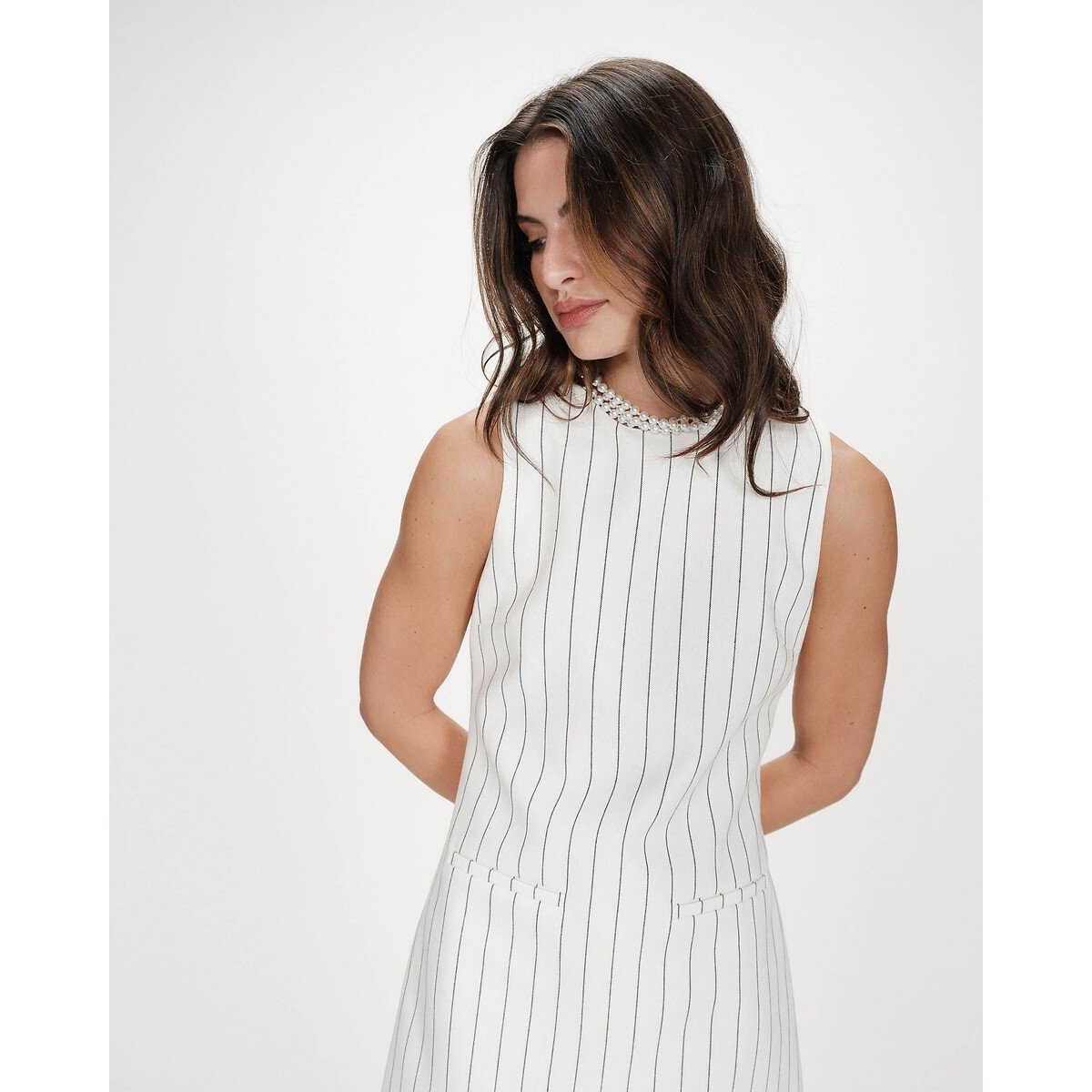 Robe courte rayée, en lin mélangé, VEA blanc rayé, GRACE & MILA