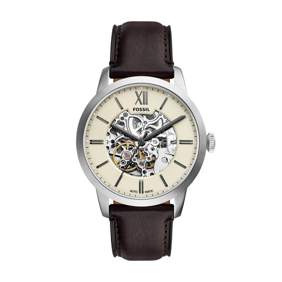 Montre Analogique TOWNSMAN argenté ivoire marron foncé, FOSSIL
