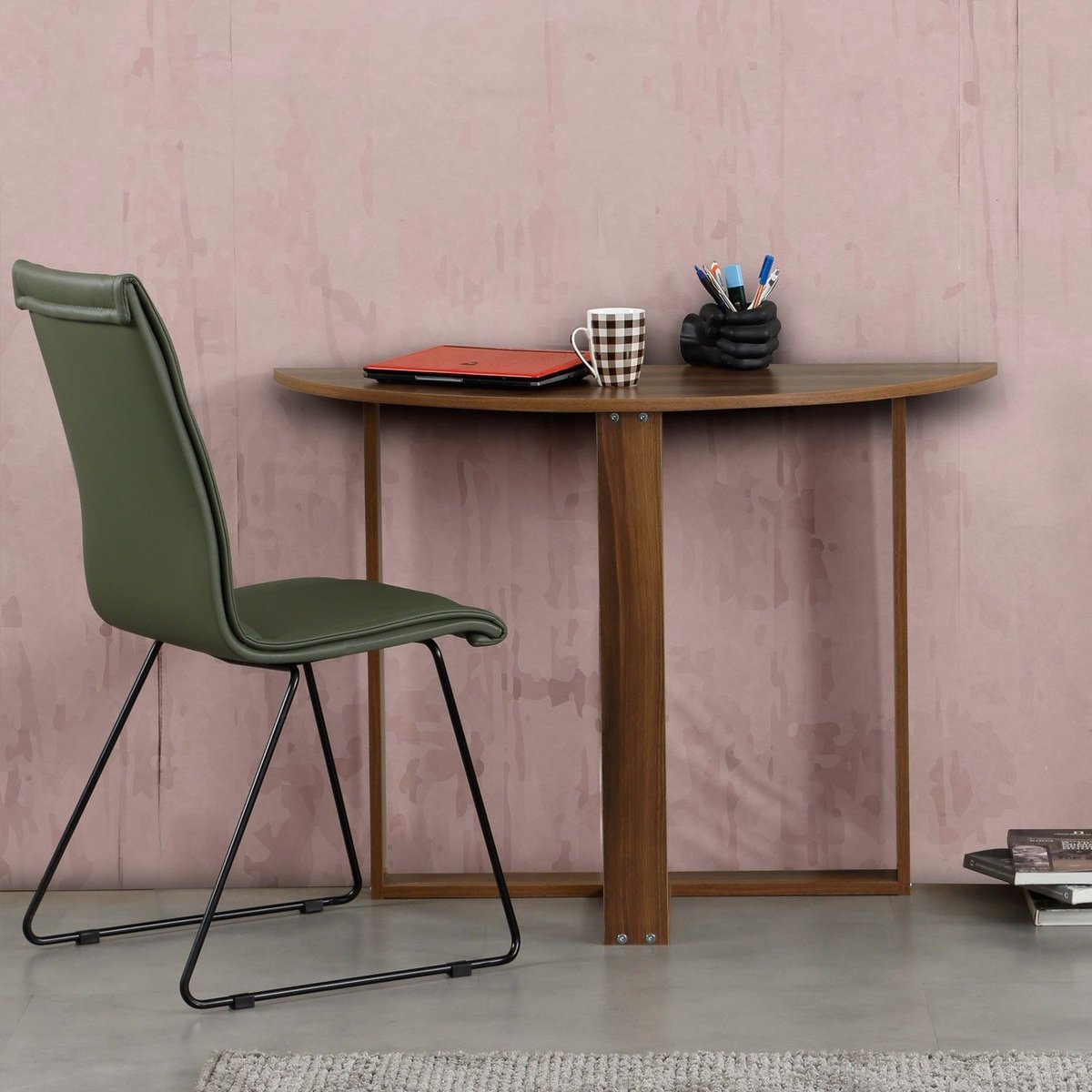 Table console 2-en-1 forme demi-lune MARBELLE marron, TOILINUX