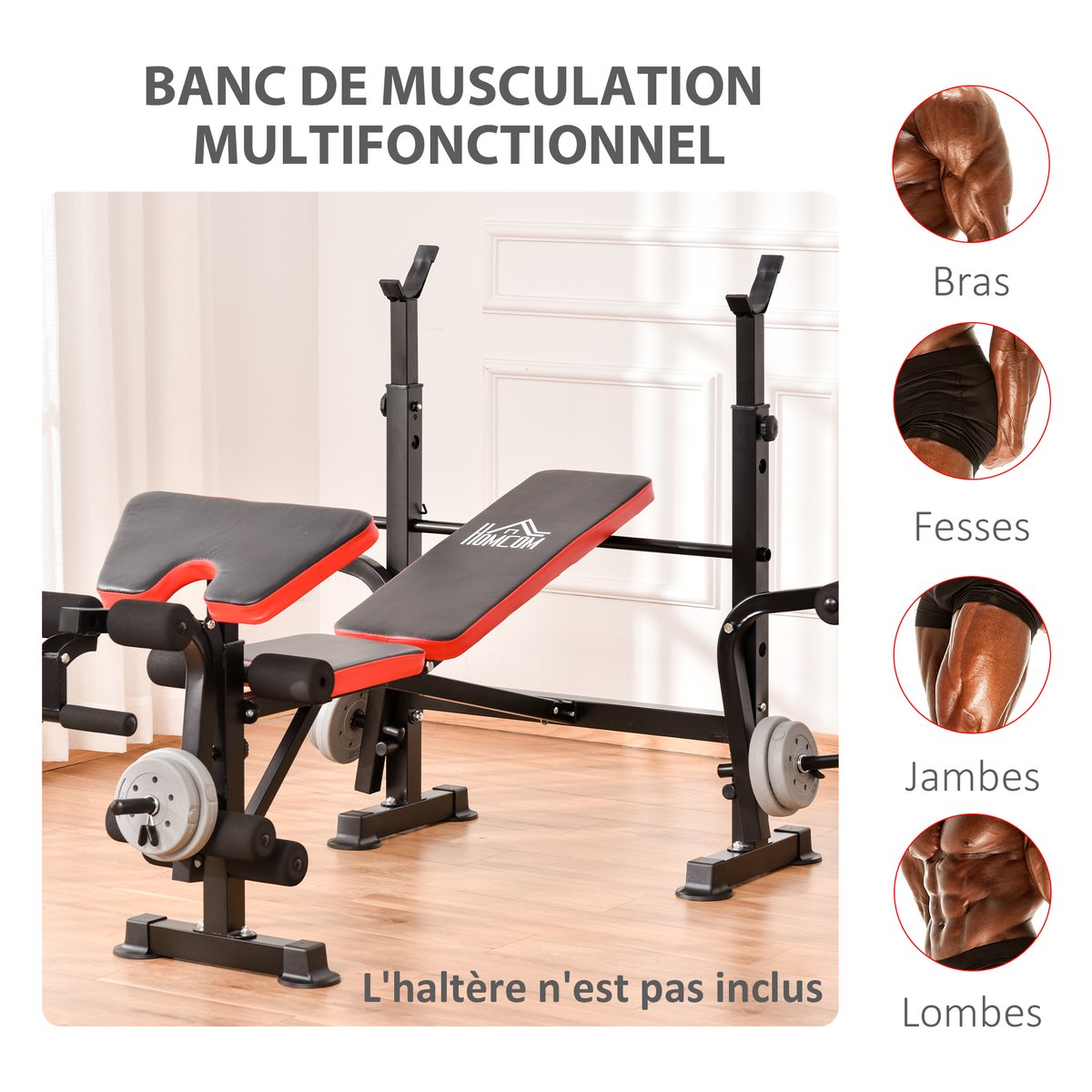 Banc de musculation Acier Noir noir, HOMCOM