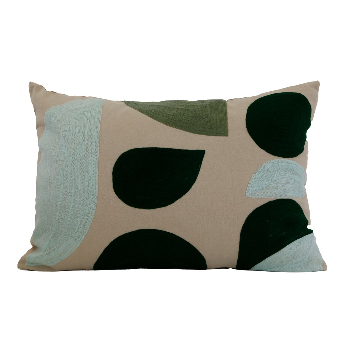 Coussin brodé motif abstrait vert, SUD ETOFFE