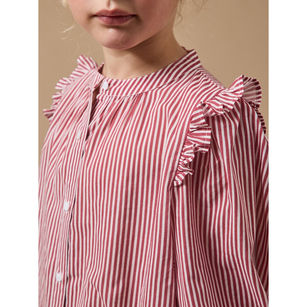 Chemise rayée volantée rayure cerise, CYRILLUS
