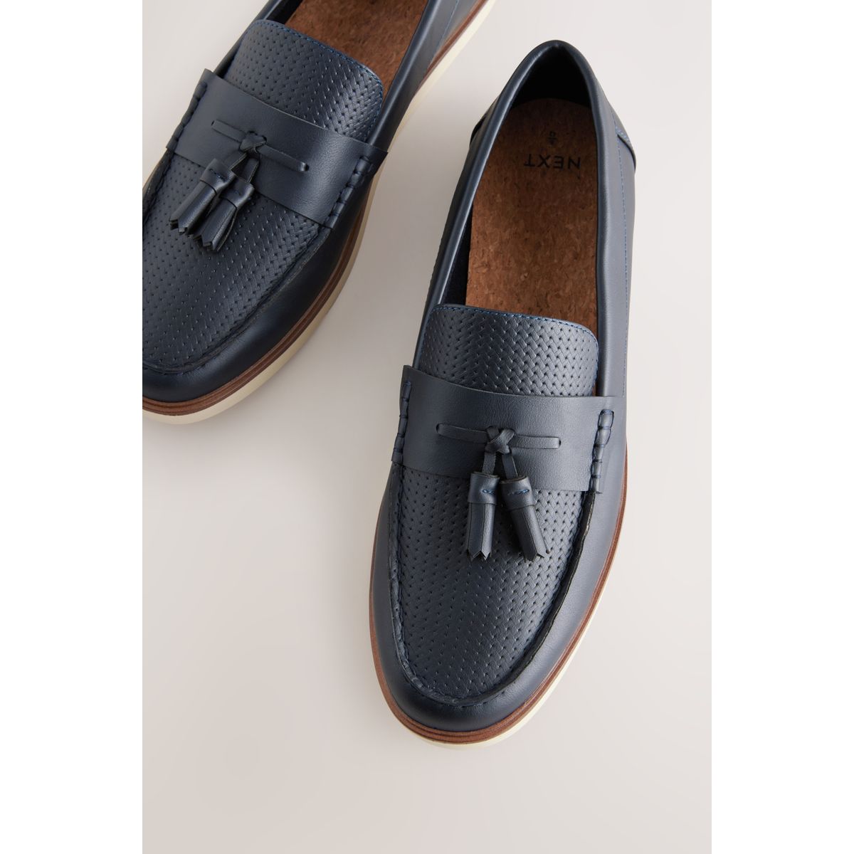 Mocassins à glands gaufrés bleu marine, NEXT