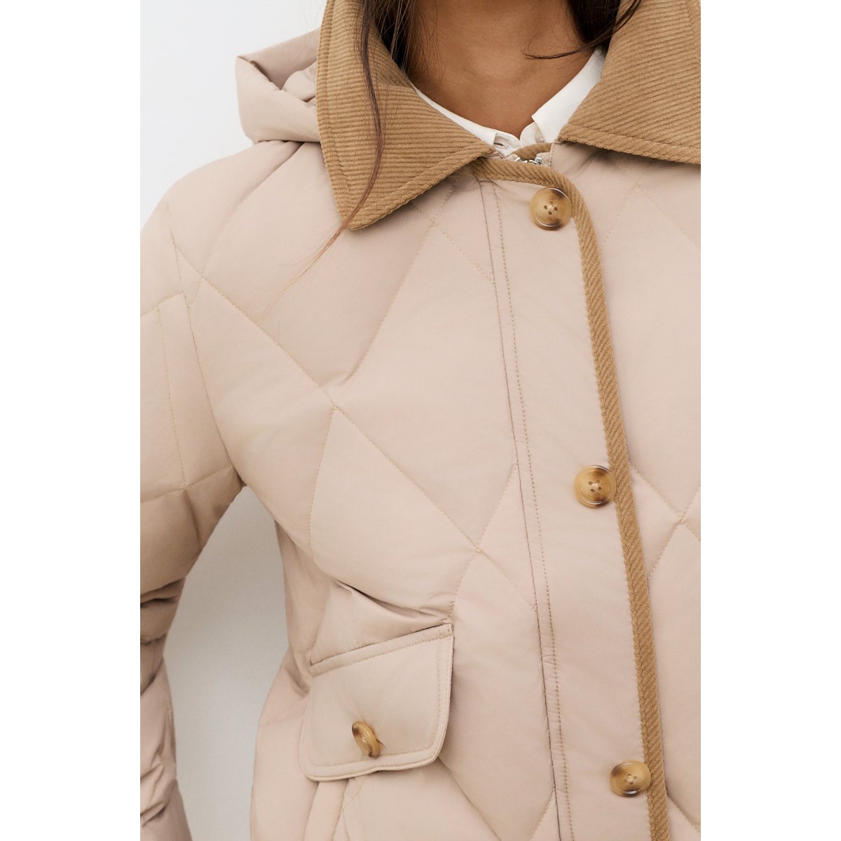 Manteau droit col chemise GMAGGIECOURTE beige, CAROLL