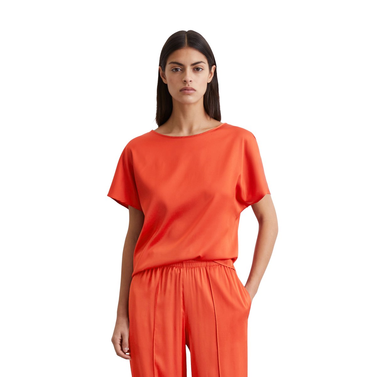 Chemisier régulier en satin stretch de viscose rouge, MARC O'POLO
