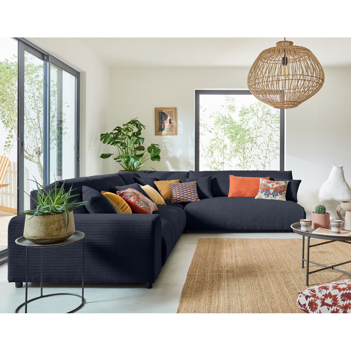Canapé d'Angle droit 6 places - GARANCE bleu nuit, BEST MOBILIER
