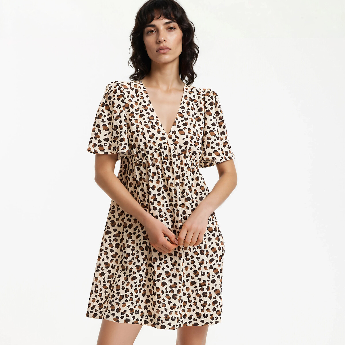 Leopard Print V-Neck Short Sleeve Mini Dress leopard print, LA REDOUTE COLLECTIONS